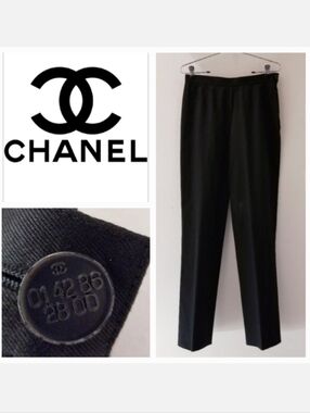 CHANEL Vintage RARE Button Black High Waist Side Zip Trouser 8